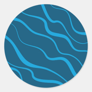Blue, simple, modern, cool wave abstraction classic round sticker