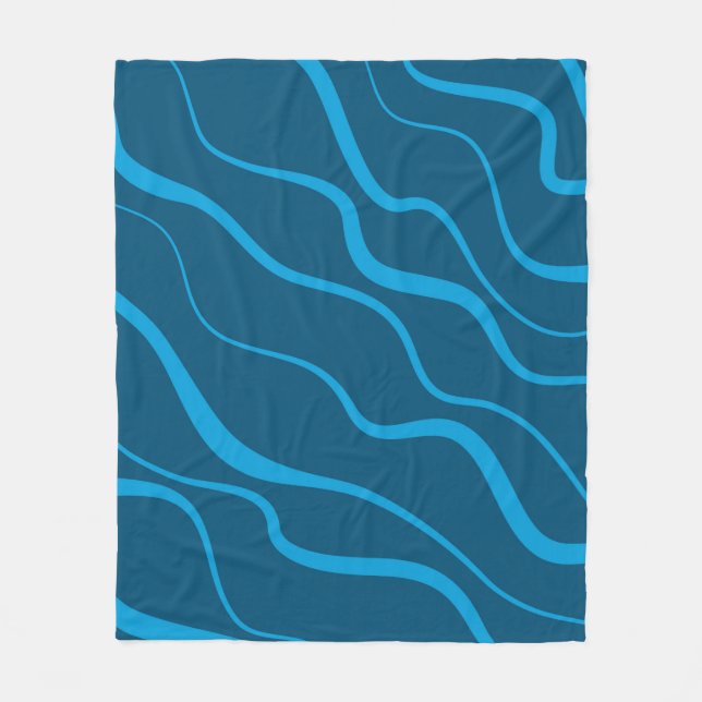 Blue, simple, modern, cool wave abstraction fleece blanket (Front)