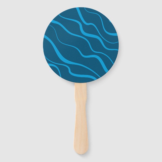 Blue, simple, modern, cool wave abstraction hand fan (Front)
