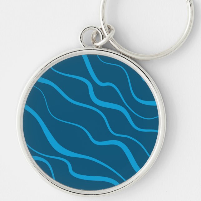 Blue, simple, modern, cool wave abstraction key ring (Front)