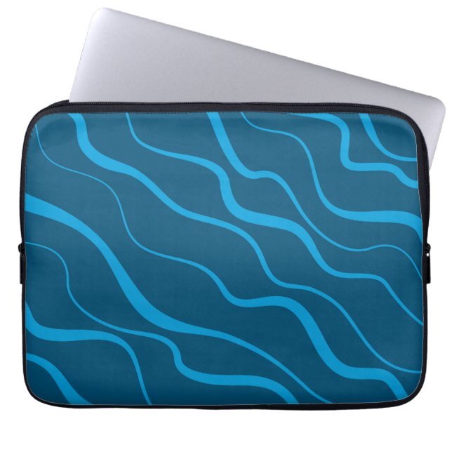 Blue, simple, modern, cool wave abstraction laptop sleeve (Front)