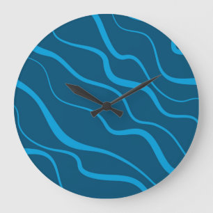 Blue, simple, modern, cool wave abstraction large clock