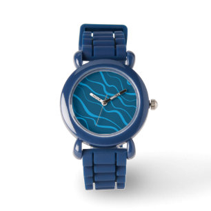 Blue, simple, modern, cool wave abstraction watch