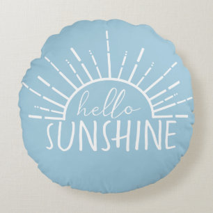 Blue Simple Modern Hello Sunshine     Round Cushion