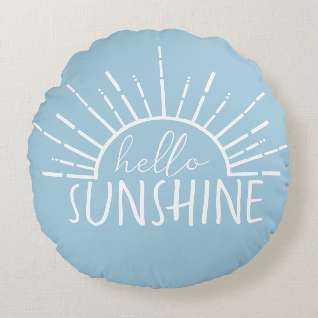 Blue Simple Modern Hello Sunshine     Round Cushion (Front)