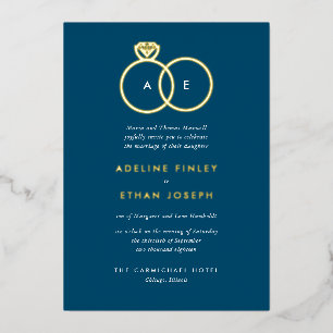Blue Simple Modern Rings Monogram Wedding