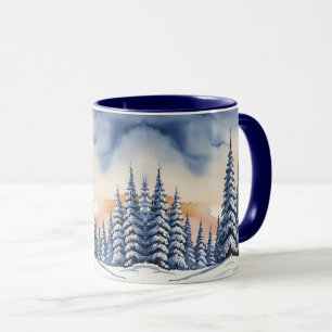 Blue simple Modern xmas pine tree snow Aurora Mug