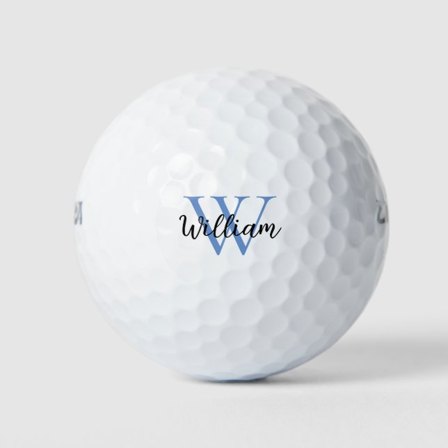 Blue SImple Monogram Name Personalised Golf Balls (Front)