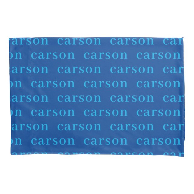 Blue Simple Personalised Repeating Name  Pillowcase (Front)