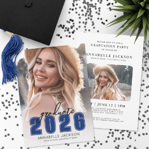 Blue Simple Photo Graduation Invitation