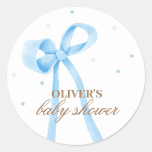 Blue Simple Polka Dot Bow Baby Shower Classic Round Sticker