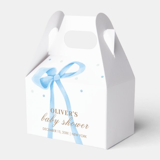Blue Simple Polka Dot Bow Baby Shower Favour Box (Front Side)
