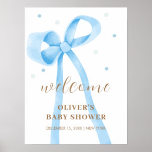 Blue Simple Polka Dot Bow Baby Shower Welcome Poster