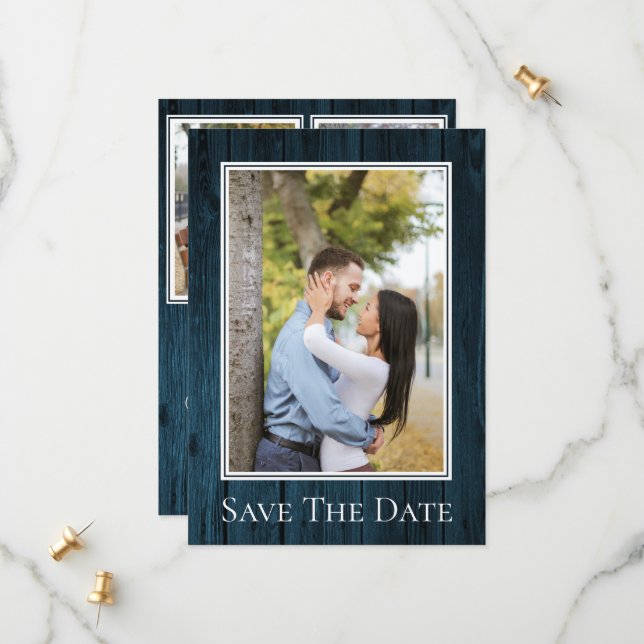 Blue Simple Rustic Photo Save The Date (Front/Back In Situ)