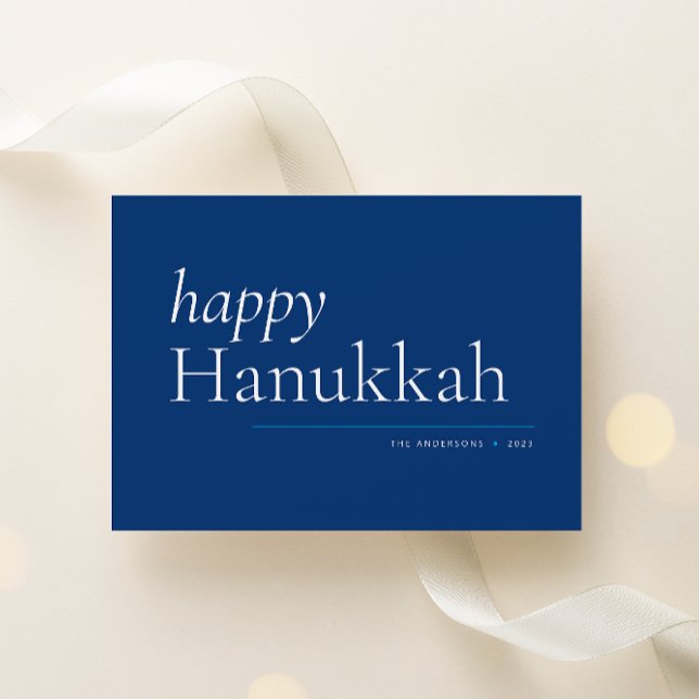 Blue Simple Serif Happy Hanukkah Holiday Card (Creator Uploaded)