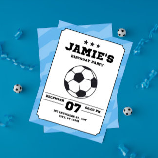 Blue Simple Soccer Kids Birthday Football Invitation