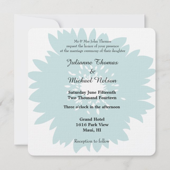 Blue Simplicity Flower Wedding Invitation (Front)