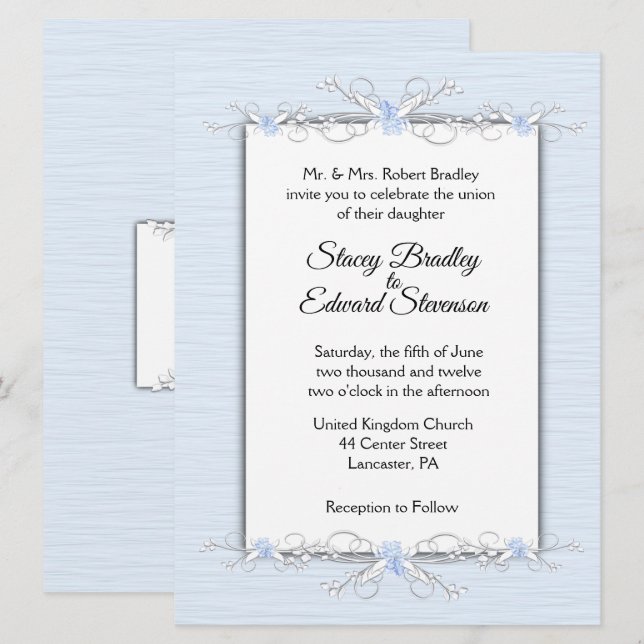 Blue Simplicity Traditional Wedding Invitation (Front/Back)