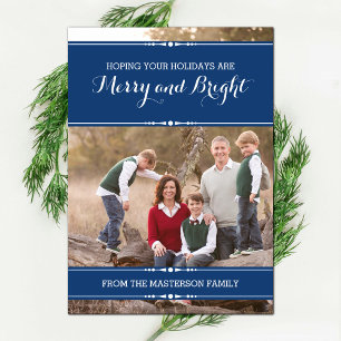 Blue Simply Chic Holiday Photo Flat Card