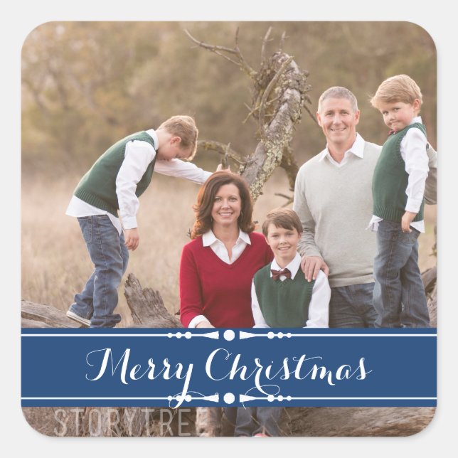 Blue Simply Chic Holiday Photo Stickers (Front)