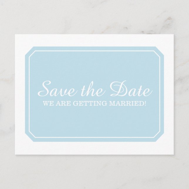 Blue Simply Elegant Save the Date Postcard (Front)
