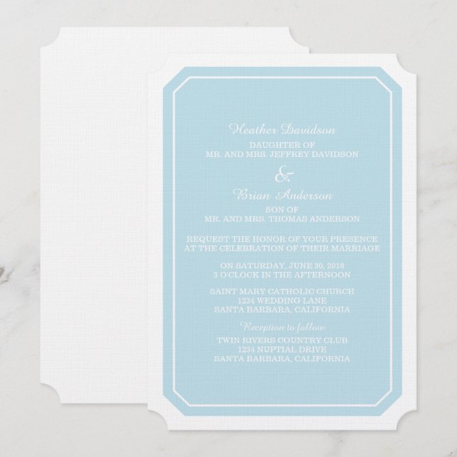Blue Simply Elegant Wedding Invite (Front/Back)