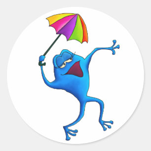 Blue Singing Frog with Umbrella Classic Round Sticker