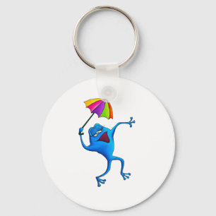 Blue Singing Frog with Umbrella Key Ring