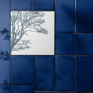 Blue Single Tree Boho Ceramic Tile