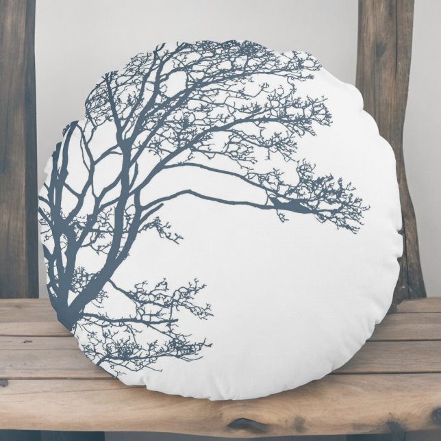 Blue Single Tree Boho Round Cushion (Creator Uploaded)