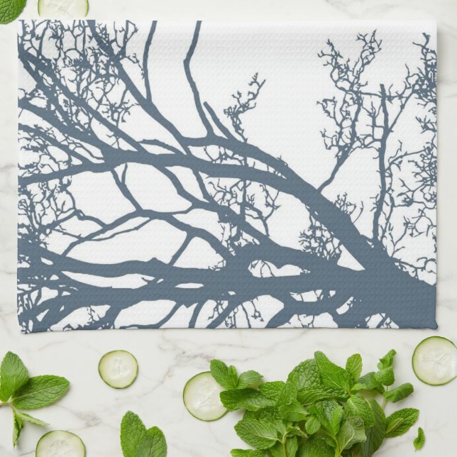 Blue Single Tree Boho Tea Towel (Folded)