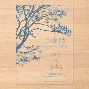 Blue Single Tree Boho Wedding Acrylic Invitations