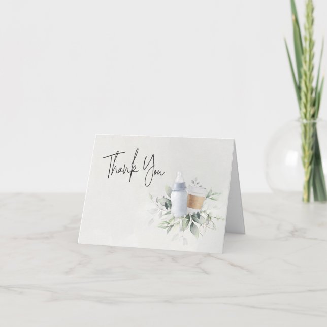 Blue Sip & See New Baby Folded Thank You Card (Front)