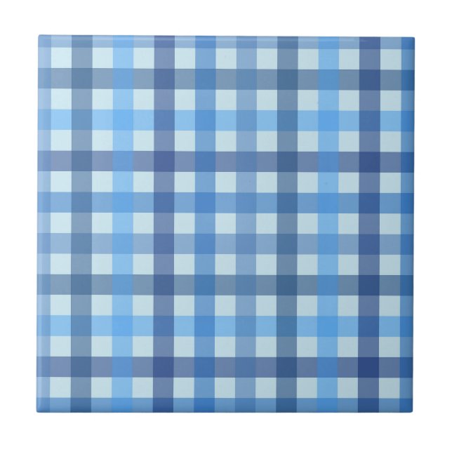 Blue Six-Colour Gingham Pattern Ceramic Tile  (Front)
