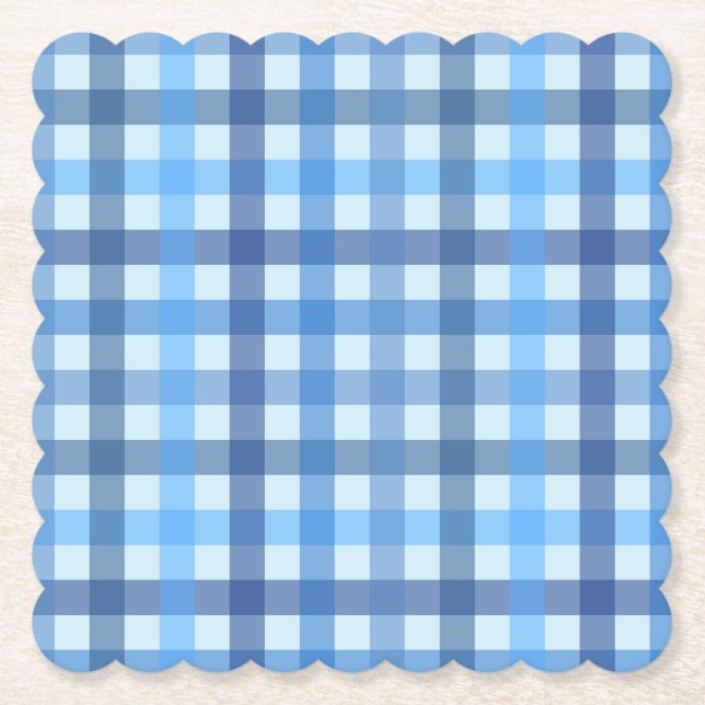 Blue Six-Colour Gingham Pattern Paper Coaster  (Front)