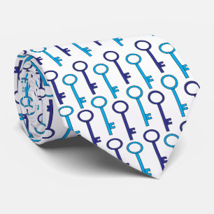 Blue Skeleton Key Seamless Pattern Tie