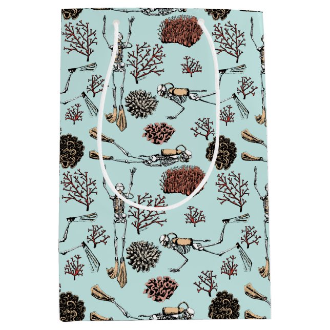 Blue Skeleton Ocean Scuba Diver and Coral Medium Gift Bag (Front)