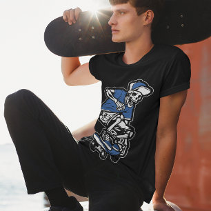 Blue Skeleton Riding Skateboard Cool Graphic Men's T-Shirt