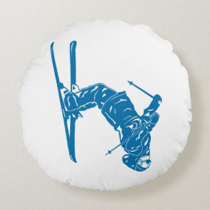 Blue-Skier Round Cushion
