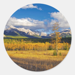 Blue skies and clouds above a meadow classic round sticker