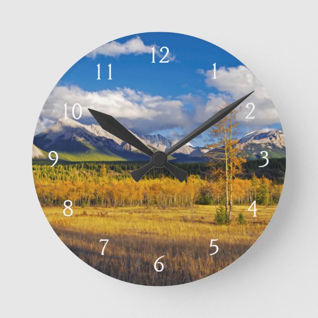 Blue skies and clouds above a meadow round clock (Front)