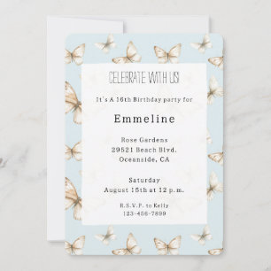 Blue Skies & Butterflies Birthday Invitation