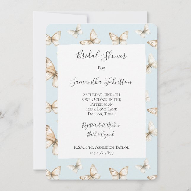 Blue Skies & Butterflies Bridal Shower Invitation (Front)