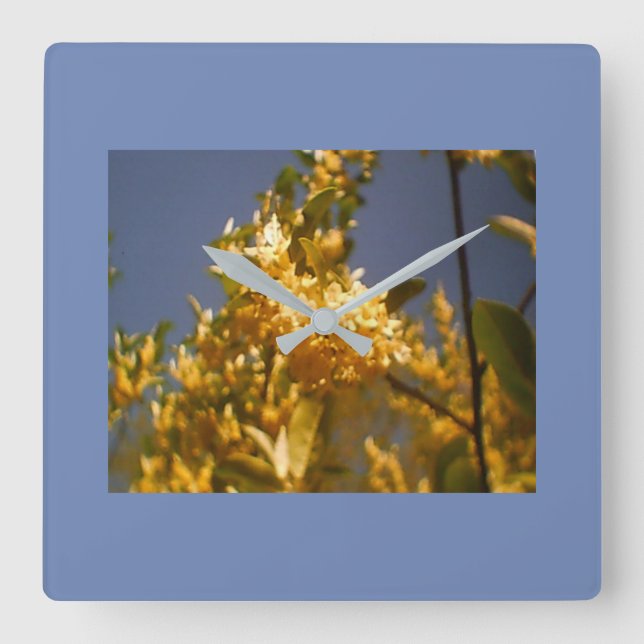 Blue Skies Floral Square Wall Clock (Front)