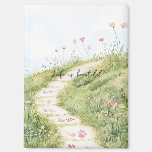 Blue Skies Grass Path Pink Flowers Magnet