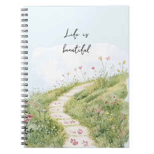 Blue Skies Grass Path Pink Flowers Notebook