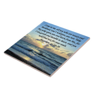 BLUE SKIES MATTHEW 11:28 SUNRISE PHOTO DESIGN CERAMIC TILE