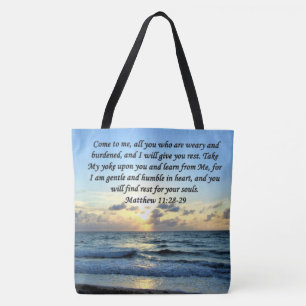 BLUE SKIES MATTHEW 11:28 SUNRISE PHOTO DESIGN TOTE BAG