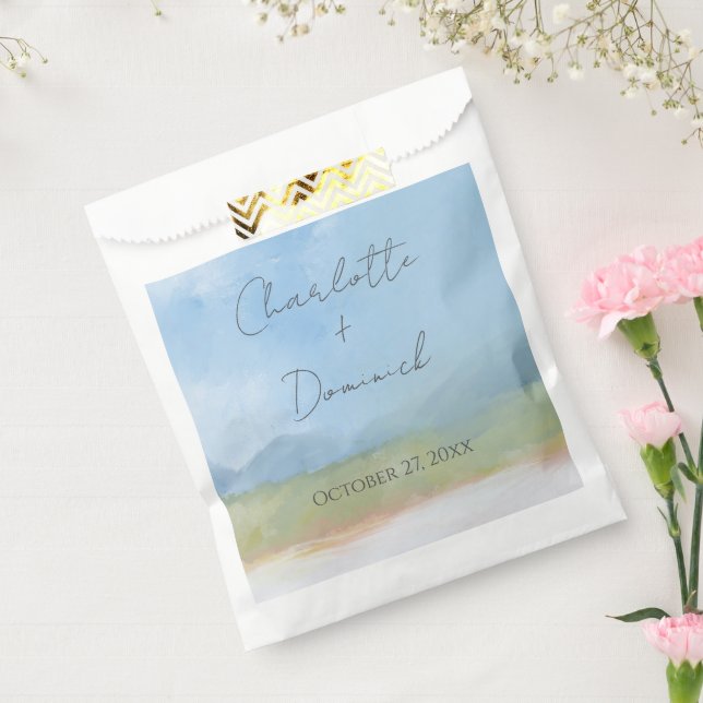 Blue Skies Painted Landscape Modern Wedding  Favour Bag (Sealed)