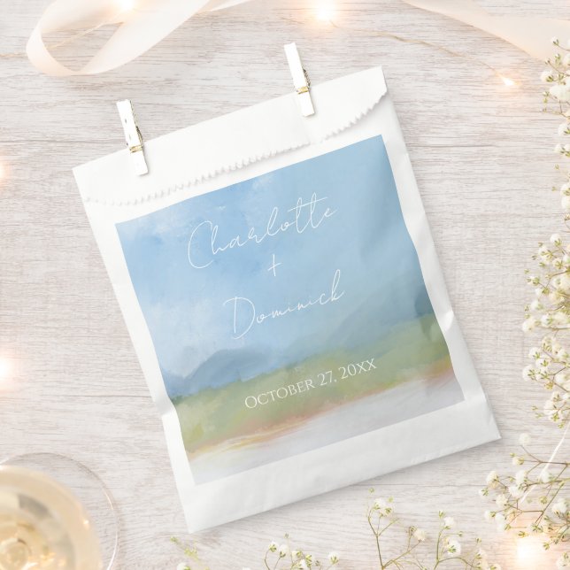 Blue Skies Painted Landscape Modern Wedding  Favour Bag (Clipped)